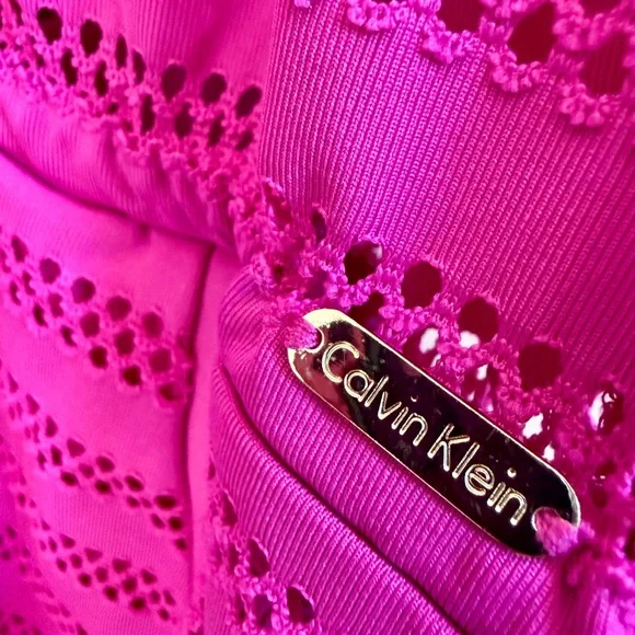 Calvin Klein Swim Cover Up Dress with Pockets Hooded Knit Fuchsia Beach Pool - Picture 4 of 5